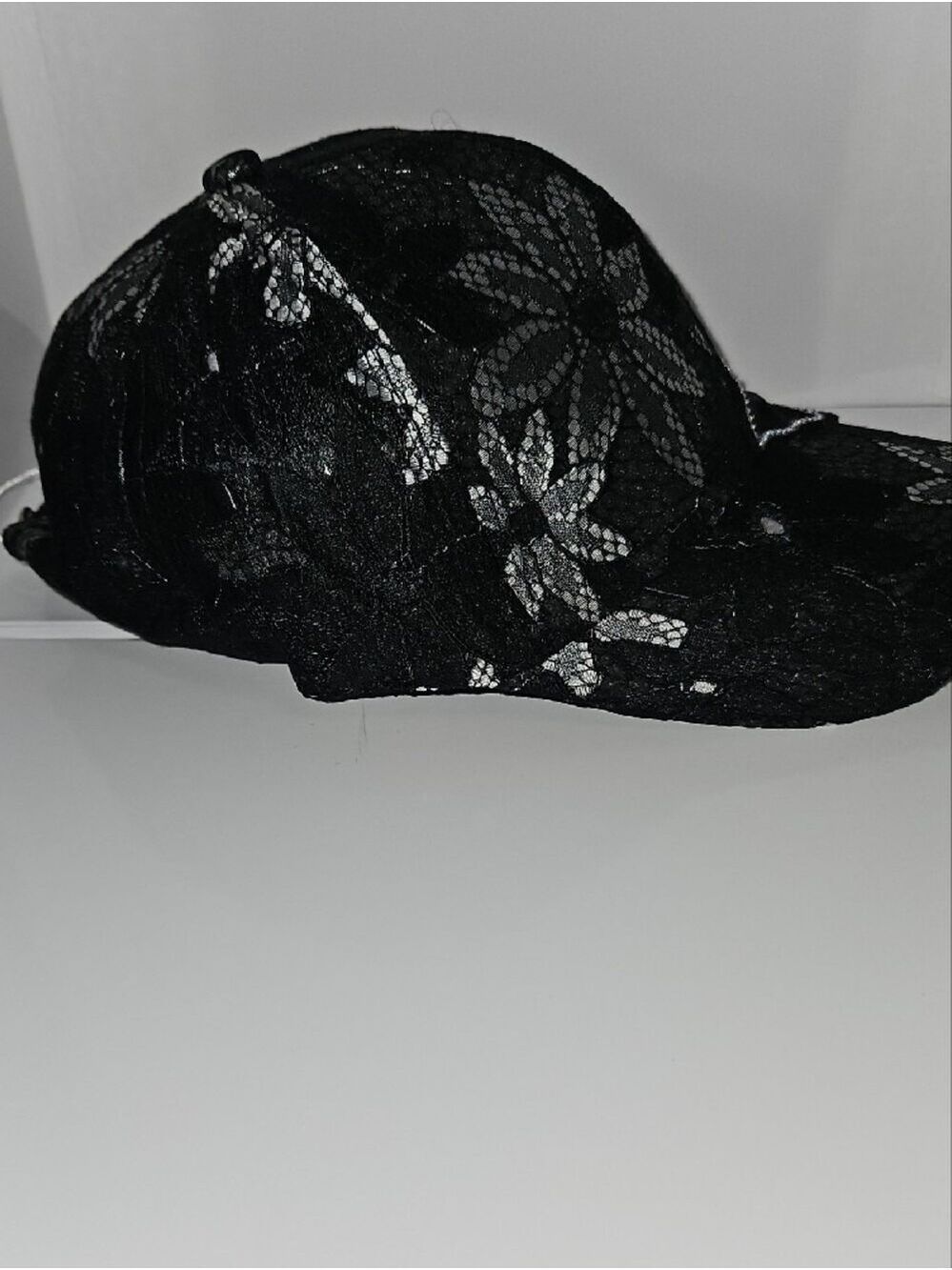 Black Lace Baseball Cap with Rhinestone Butterfly Accent - Picture 2 of 6